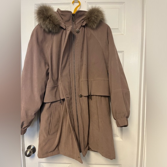 Fleet Street Women's Coat Zip Button Combo Rabbit Fur Trim Hood - Picture 5 of 14